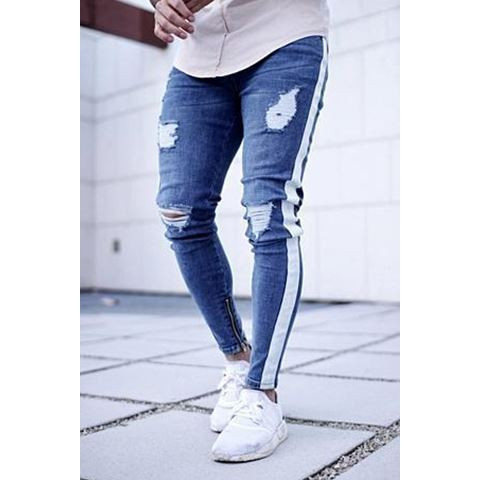 Стилни мъжки дънки с разкъсани мотиви два модела