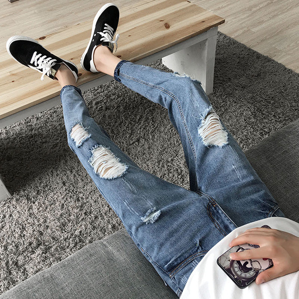 Blugi de bărbați moderni cu motive rupte - două culori