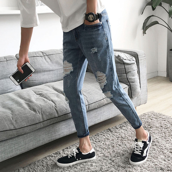 Blugi de bărbați moderni cu motive rupte - două culori