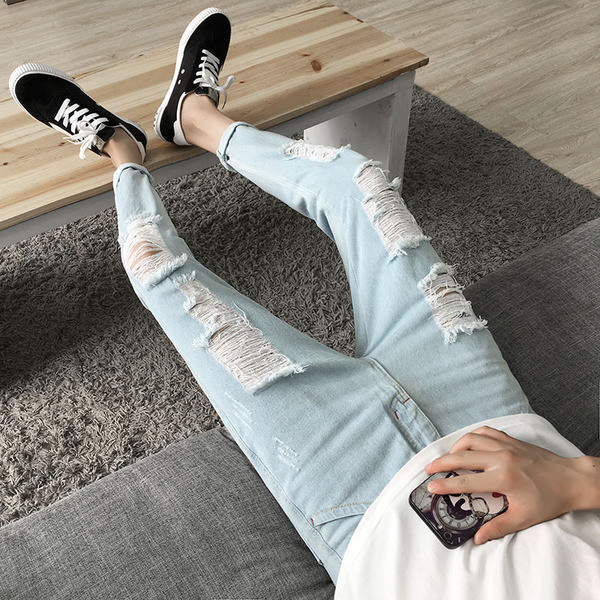 Blugi de bărbați moderni cu motive rupte - două culori