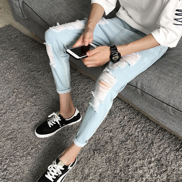 Blugi de bărbați moderni cu motive rupte - două culori