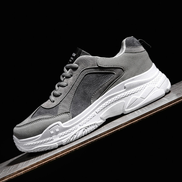 Μοντέρνα ανδρικά έκο δερμάτινα αθλητικά παπούτσια σε γκρι και μπεζ χρώμα