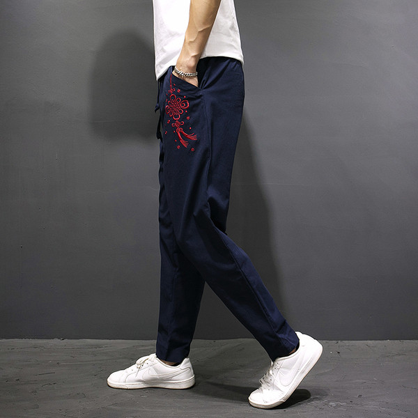 Μακρύ ανδρικά παντελόνια με κορδόνια και κεντήματα σε τρία χρώματα