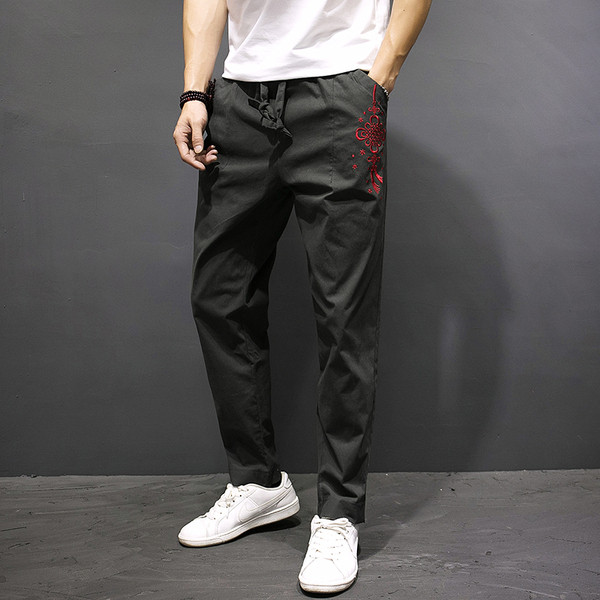 Μακρύ ανδρικά παντελόνια με κορδόνια και κεντήματα σε τρία χρώματα