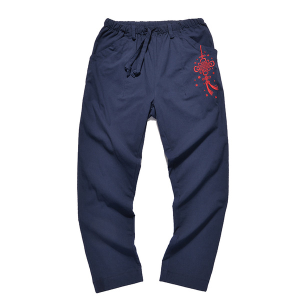 Μακρύ ανδρικά παντελόνια με κορδόνια και κεντήματα σε τρία χρώματα