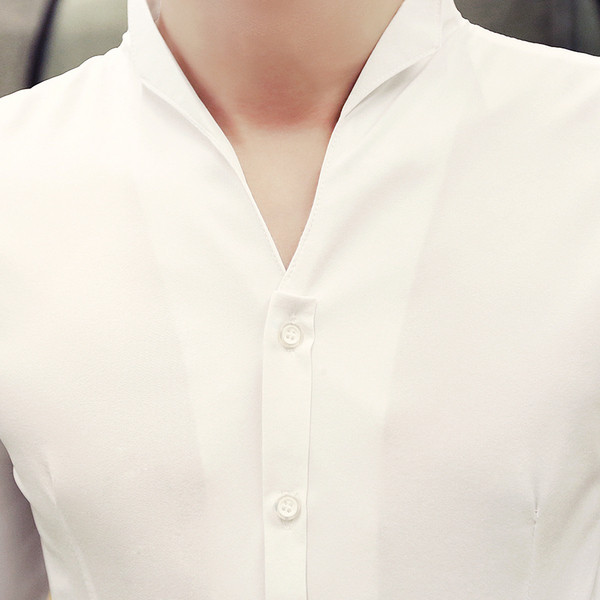 Cămașă elegantă pentru bărbați cu mâneci 3/4 în alb și negru