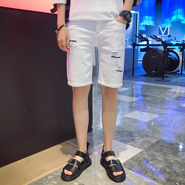 Pantaloni scurți pentru bărbați alb-negru cu broderie