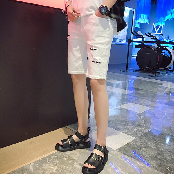 Pantaloni scurți pentru bărbați alb-negru cu broderie