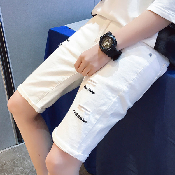 Pantaloni scurți pentru bărbați alb-negru cu broderie