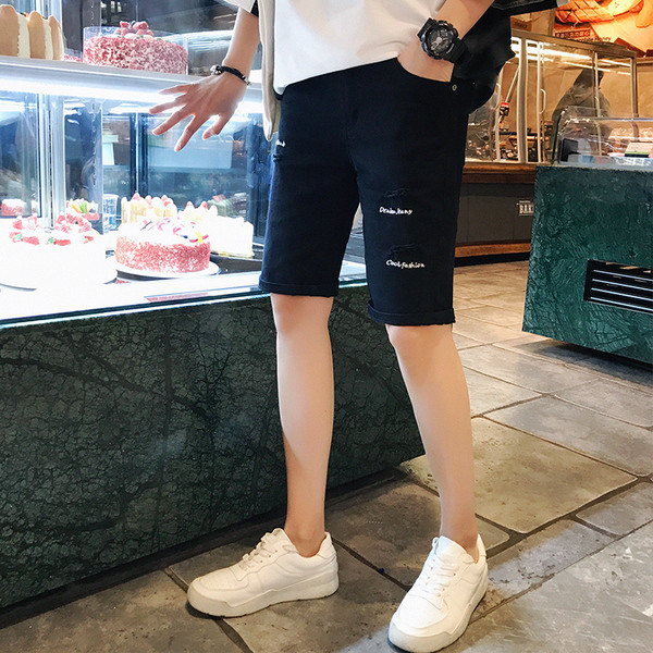 Pantaloni scurți pentru bărbați alb-negru cu broderie