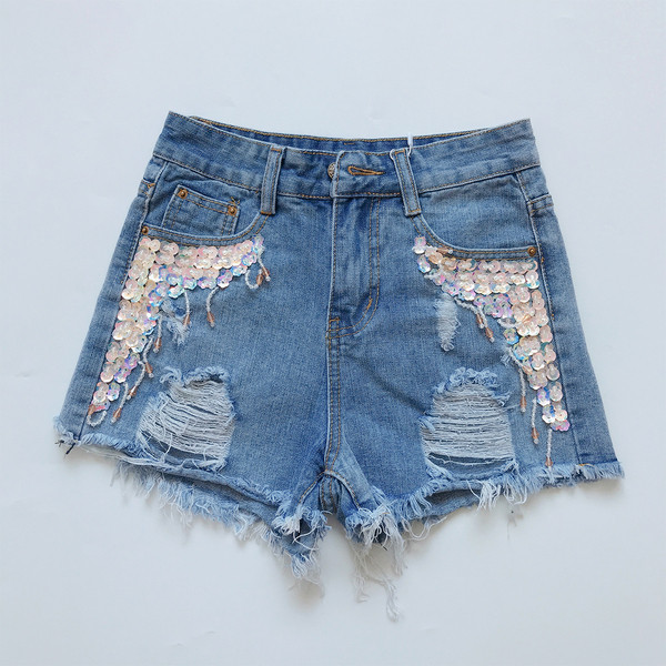 Blugi moderni de dama cu paiete si motive rupte