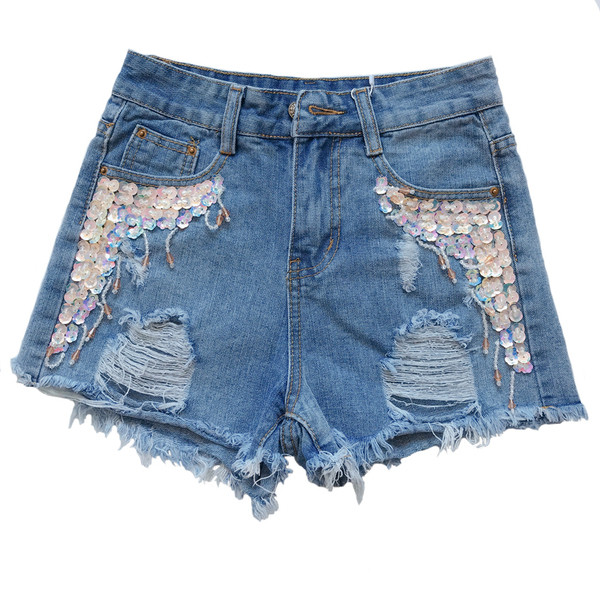 Blugi moderni de dama cu paiete si motive rupte