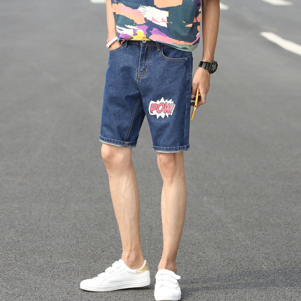 Blugi scurti casual barbatesti cu aplicatie