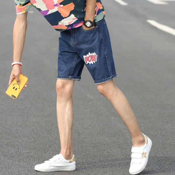 Blugi scurti casual barbatesti cu aplicatie