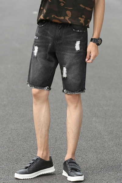 Blugi de bărbați scurti în două culori cu motive rupte