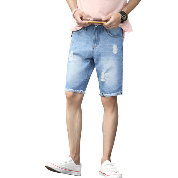 Blugi de bărbați scurti în două culori cu motive rupte