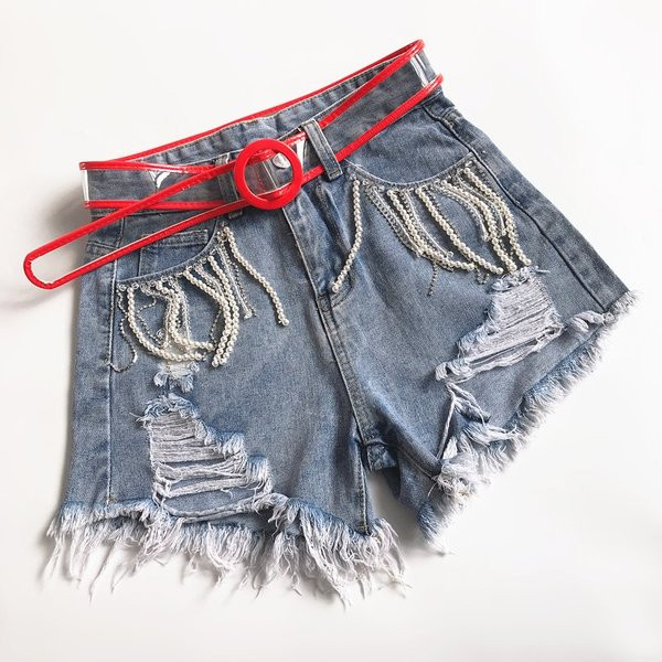 Стилни дамски дънки с разкъсани мотиви и висока талия