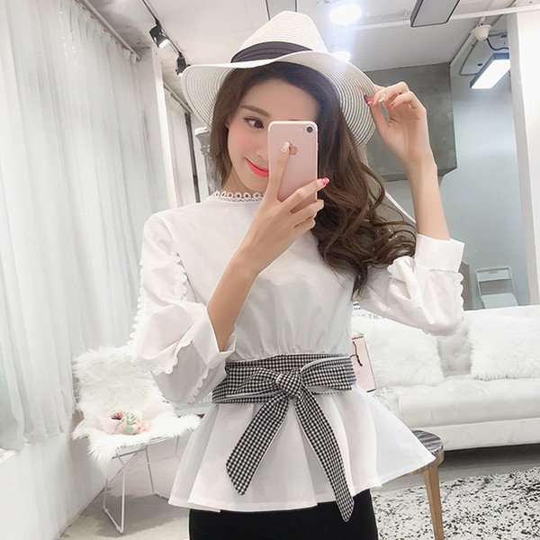 Stílusos női blúz három színben O-nyakkal és szalaggal