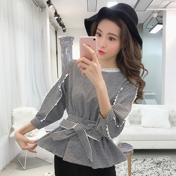 Stílusos női blúz három színben O-nyakkal és szalaggal