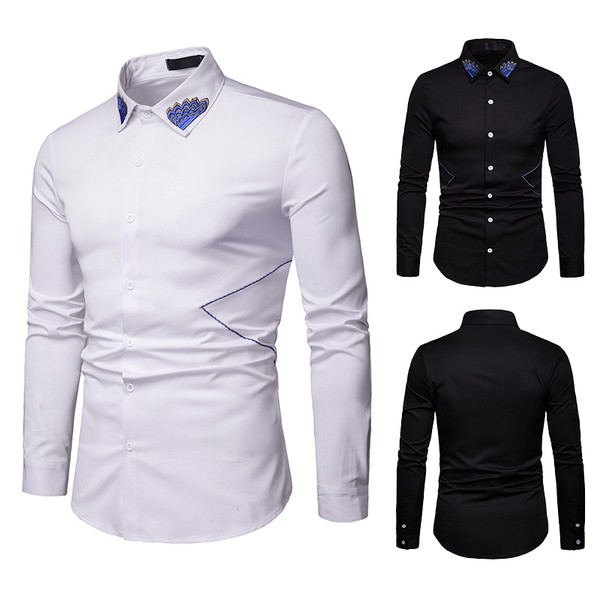 Stílusos férfi ing gallérján fekete-fehér hímzéssel