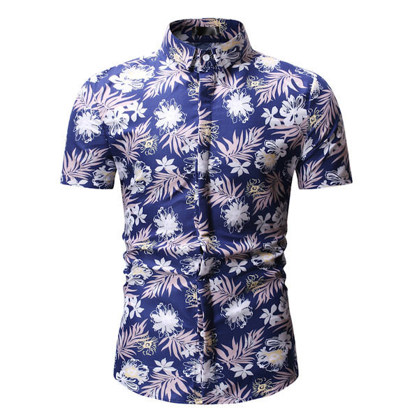 Virágmintás fekete-kék nyári férfi ing