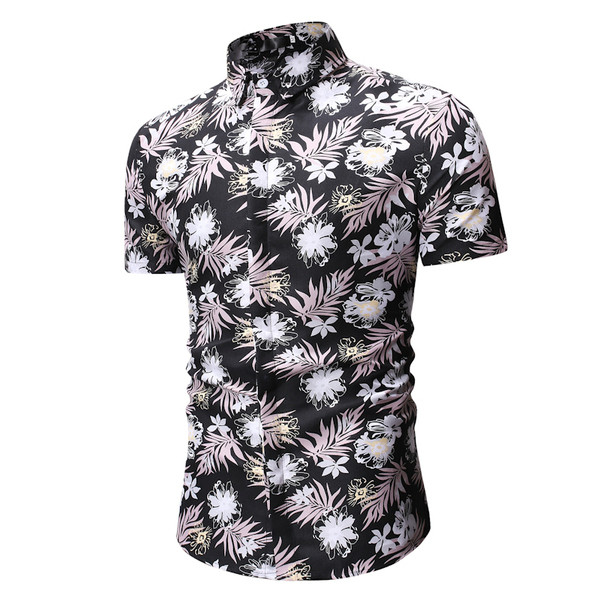 Virágmintás fekete-kék nyári férfi ing