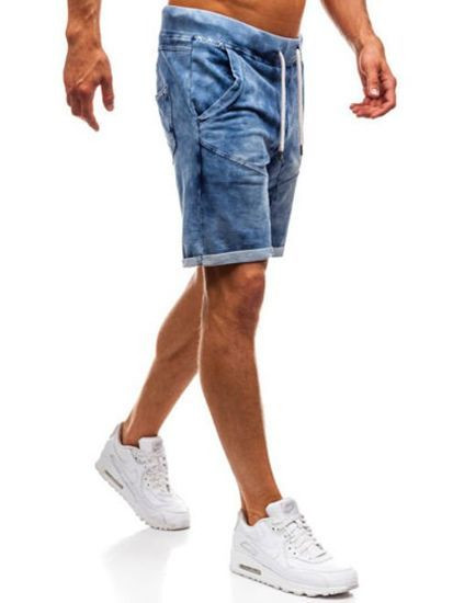 Blugi sport pentru bărbați în albastru cu șireturi