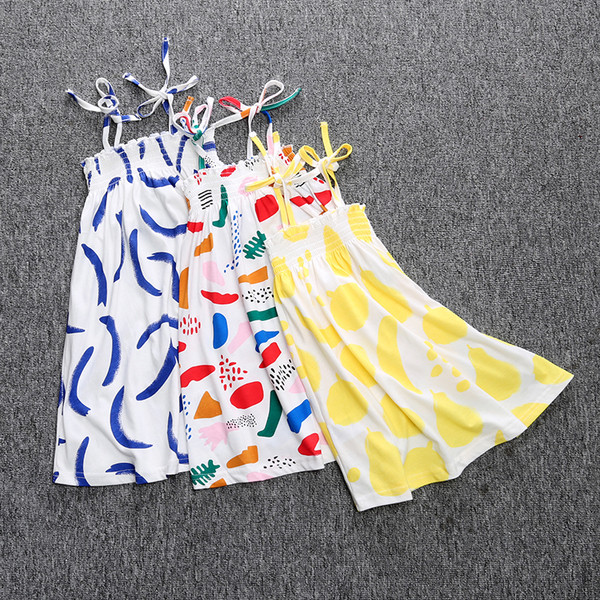 Rochie moderna pentru copii cu bretele subtiri si motiv colorat