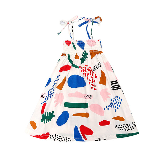Rochie moderna pentru copii cu bretele subtiri si motiv colorat