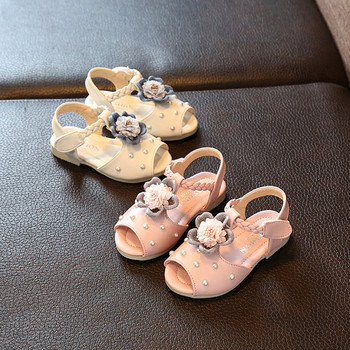Стилни детски сандали с декорация перли в бял и розов цвят