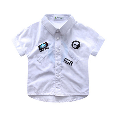 Модерна детска риза за момчета в бял цвят
