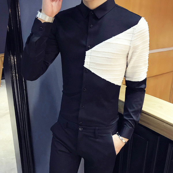 Modern, hosszú ujjú férfi ing fekete-fehér színben