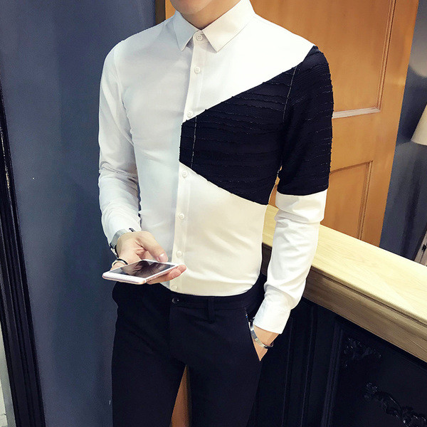 Modern, hosszú ujjú férfi ing fekete-fehér színben