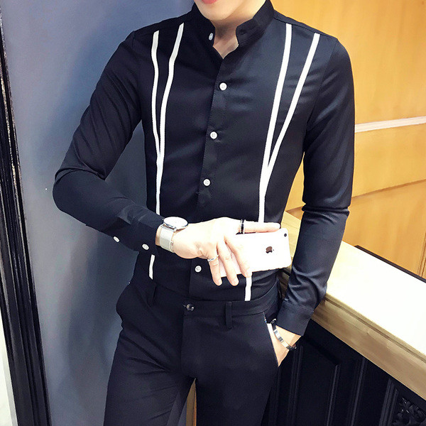 Férfi modern ing alacsony gallérral, fekete-fehér színben