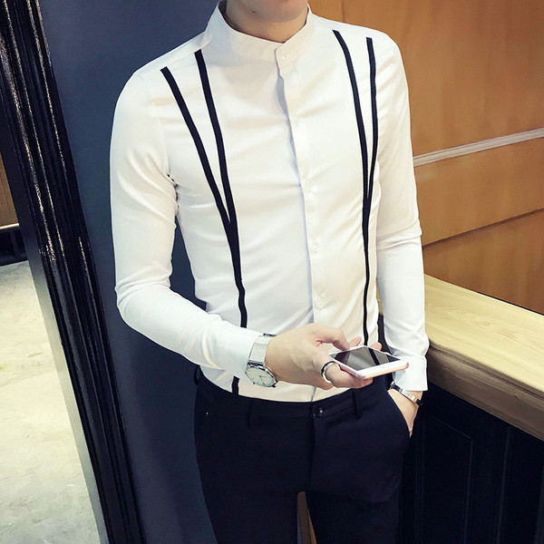 Férfi modern ing alacsony gallérral, fekete-fehér színben