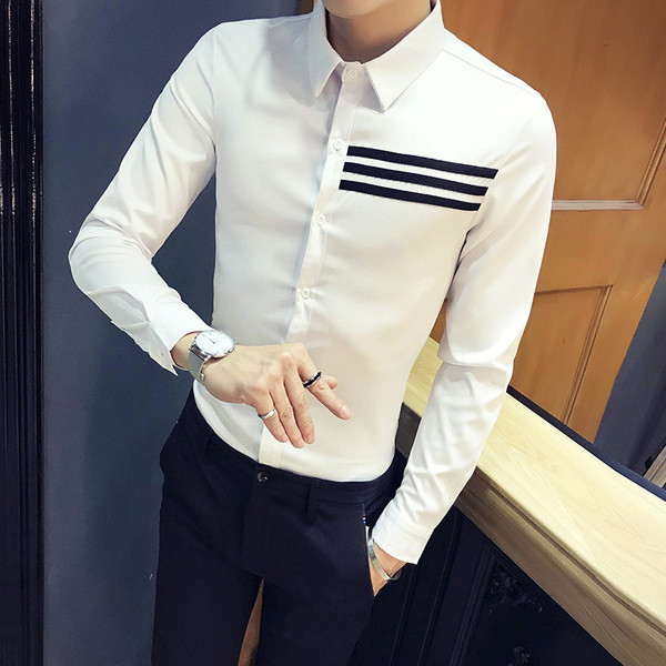 Stílusos férfi ing Vékony modell hosszú ujjú fehér és fekete színben