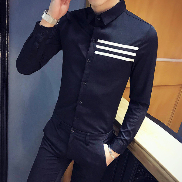 Stílusos férfi ing Vékony modell hosszú ujjú fehér és fekete színben