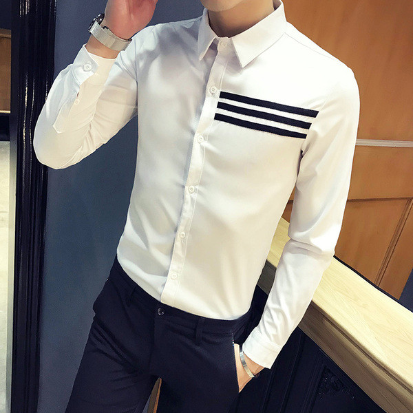 Stílusos férfi ing Vékony modell hosszú ujjú fehér és fekete színben