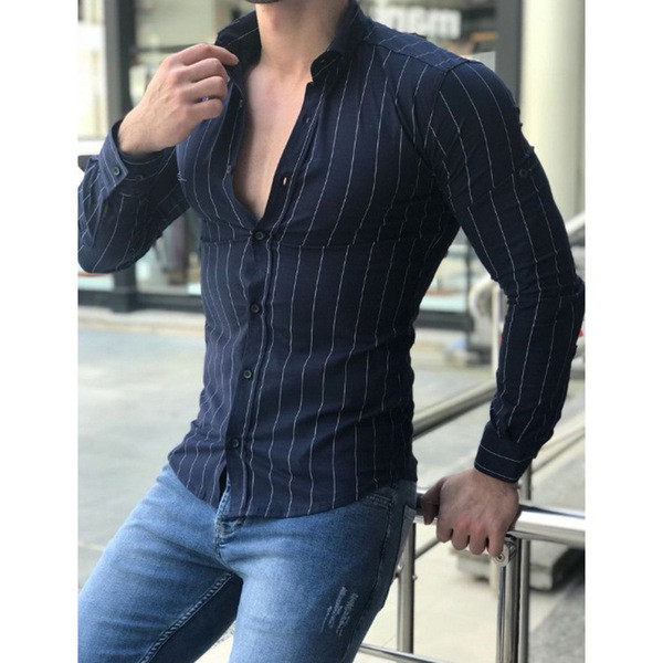Csíkos férfi hosszú ujjú ing négy színben