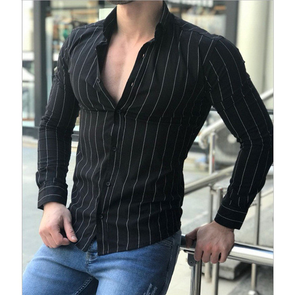 Csíkos férfi hosszú ujjú ing négy színben