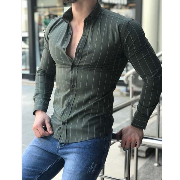 Csíkos férfi hosszú ujjú ing négy színben