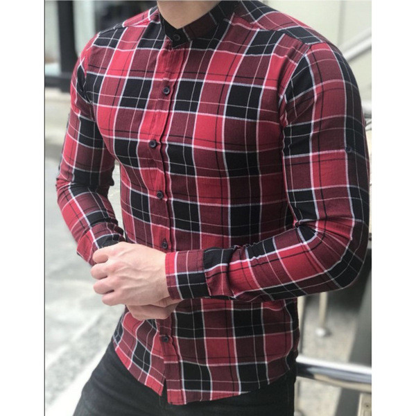 Kockás férfi ing alacsony gallérral több színben