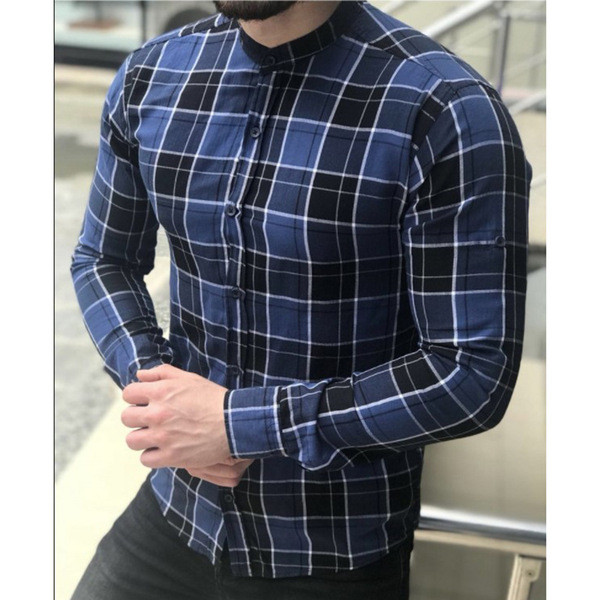 Kockás férfi ing alacsony gallérral több színben