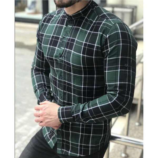 Kockás férfi ing alacsony gallérral több színben