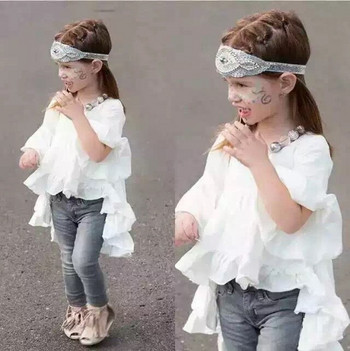 Модерна детска блуза асиметричен модел в два цвята 