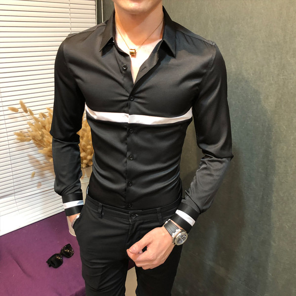 Stílusos férfi hosszú ujjú ing fekete-fehér színben - Karcsú modell