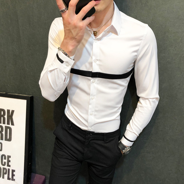 Stílusos férfi hosszú ujjú ing fekete-fehér színben - Karcsú modell