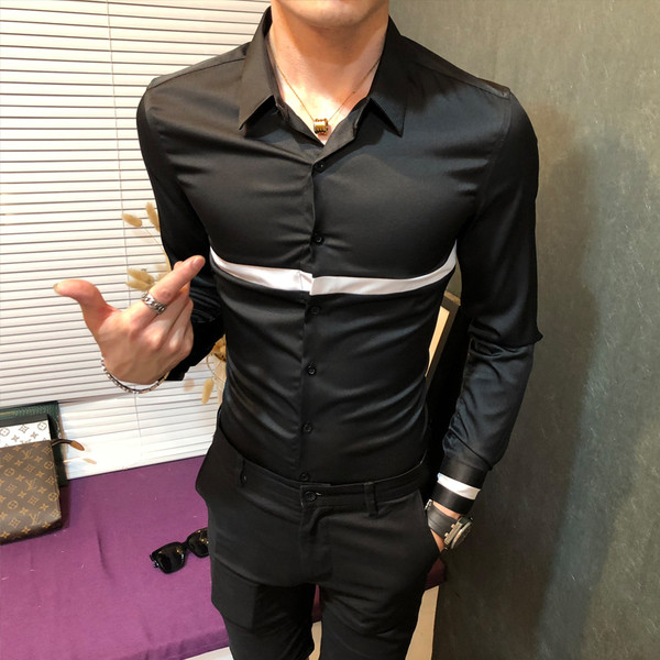 Stílusos férfi hosszú ujjú ing fekete-fehér színben - Karcsú modell