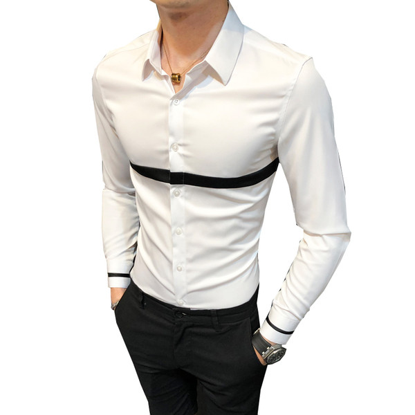 Stílusos férfi hosszú ujjú ing fekete-fehér színben - Karcsú modell