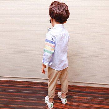 Παιδικό μοντέρνο πουκάμισο για αγόρια σε λευκό και μπλε χρώμα